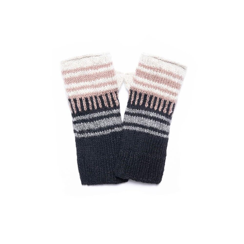 1642 Women's Devi Multi-color Stripe Wool Handknit Winter Half Mittens